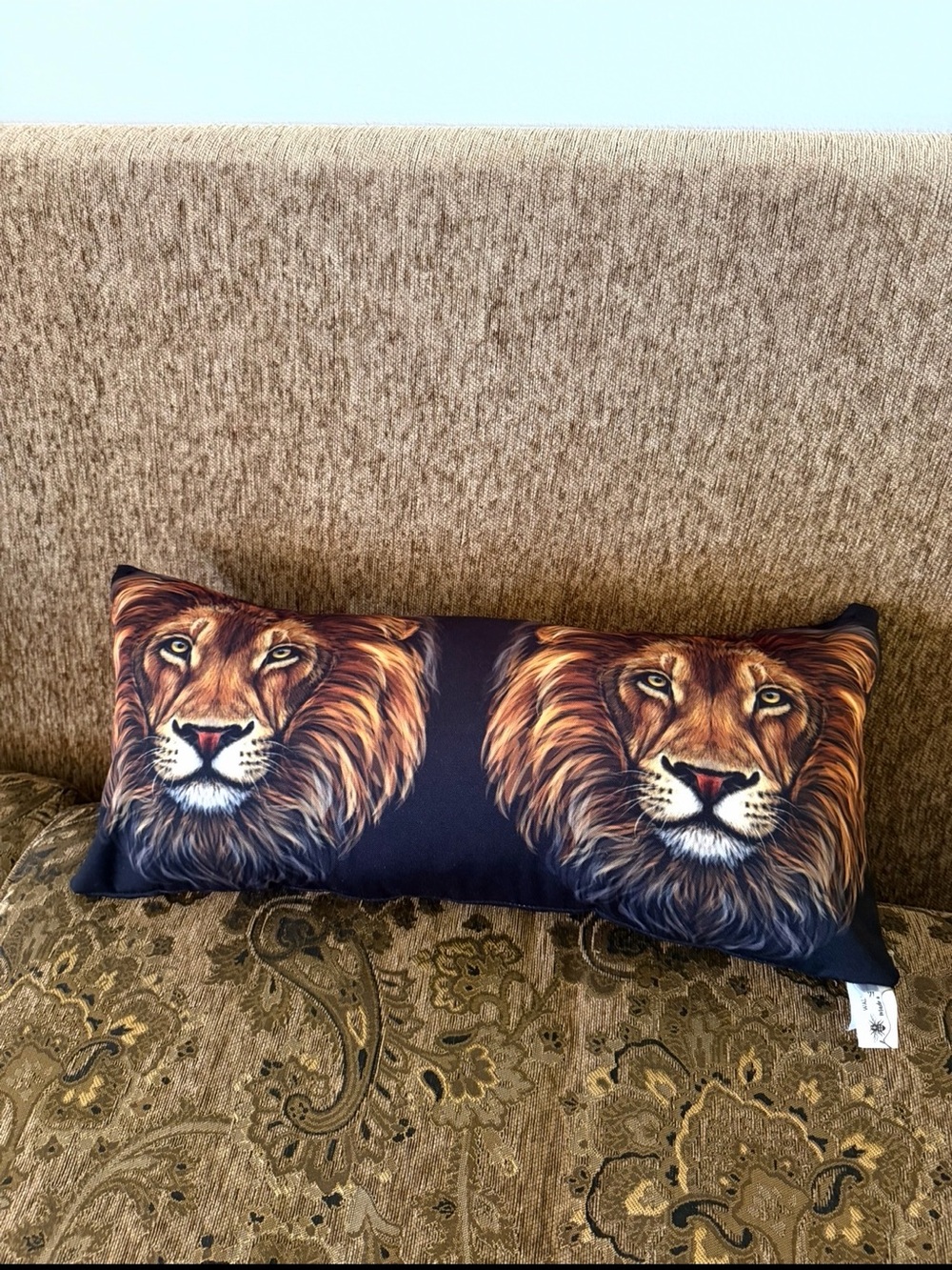 Lion Print Decorative Lumbar Pillow - Brown/Black